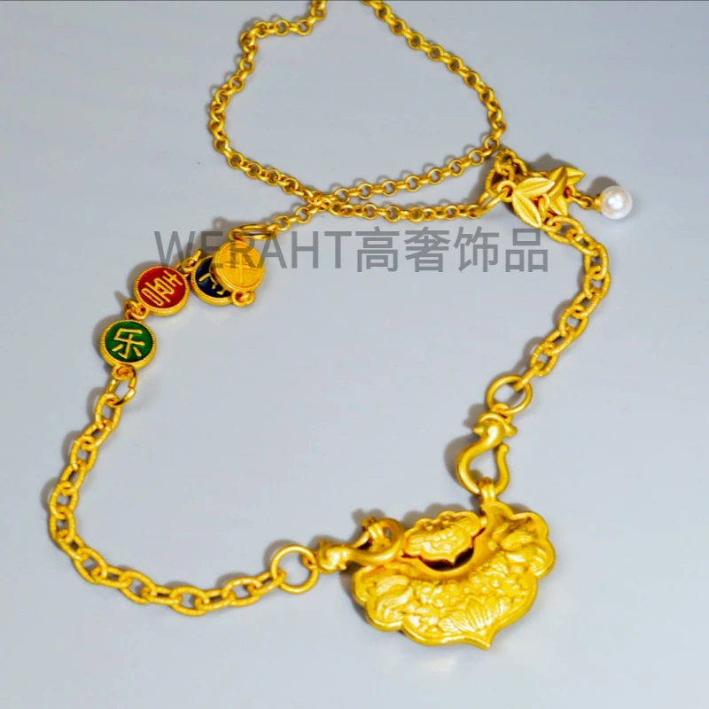 铜合金项链 双鱼锦鲤平安锁项链平安喜乐节节高复古国风套链