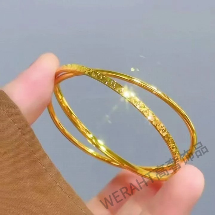 铜合金手镯 【爆闪碎冰纹双环手镯】轻奢时尚风