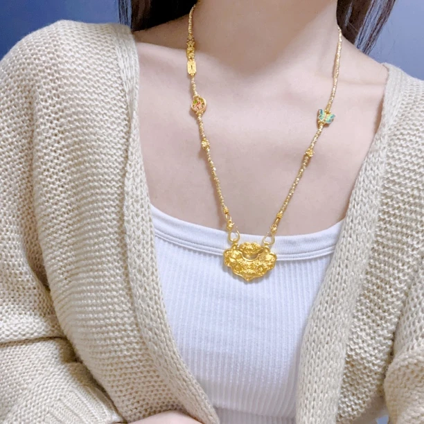 合金珐琅项链 双鱼锦鲤新款蹦迪珠项链中式高级感轻奢吊坠链子