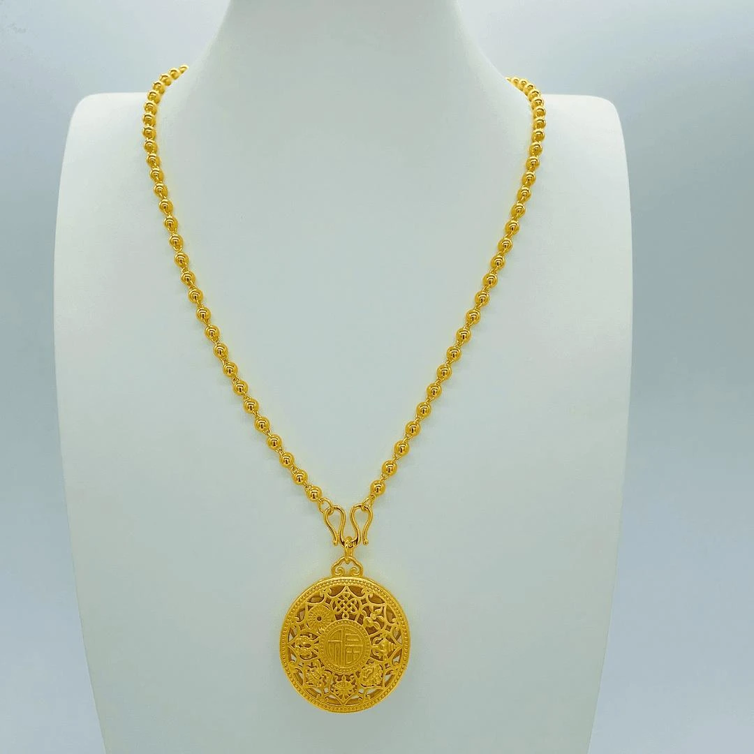 铜合金项链 +精工卡4mm珠珠配福字款八宝罗盘项链+主播