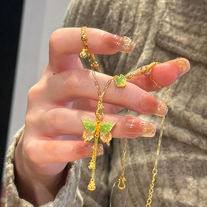 项链古法蝴蝶金色高级感轻奢小众百搭铃兰花流苏颈链in仙女