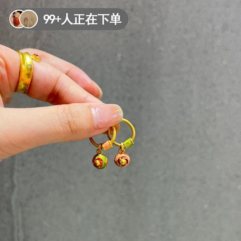 耳饰古法烧蓝玲珑球耳环金色高级感小众复古甜甜圈百搭女金