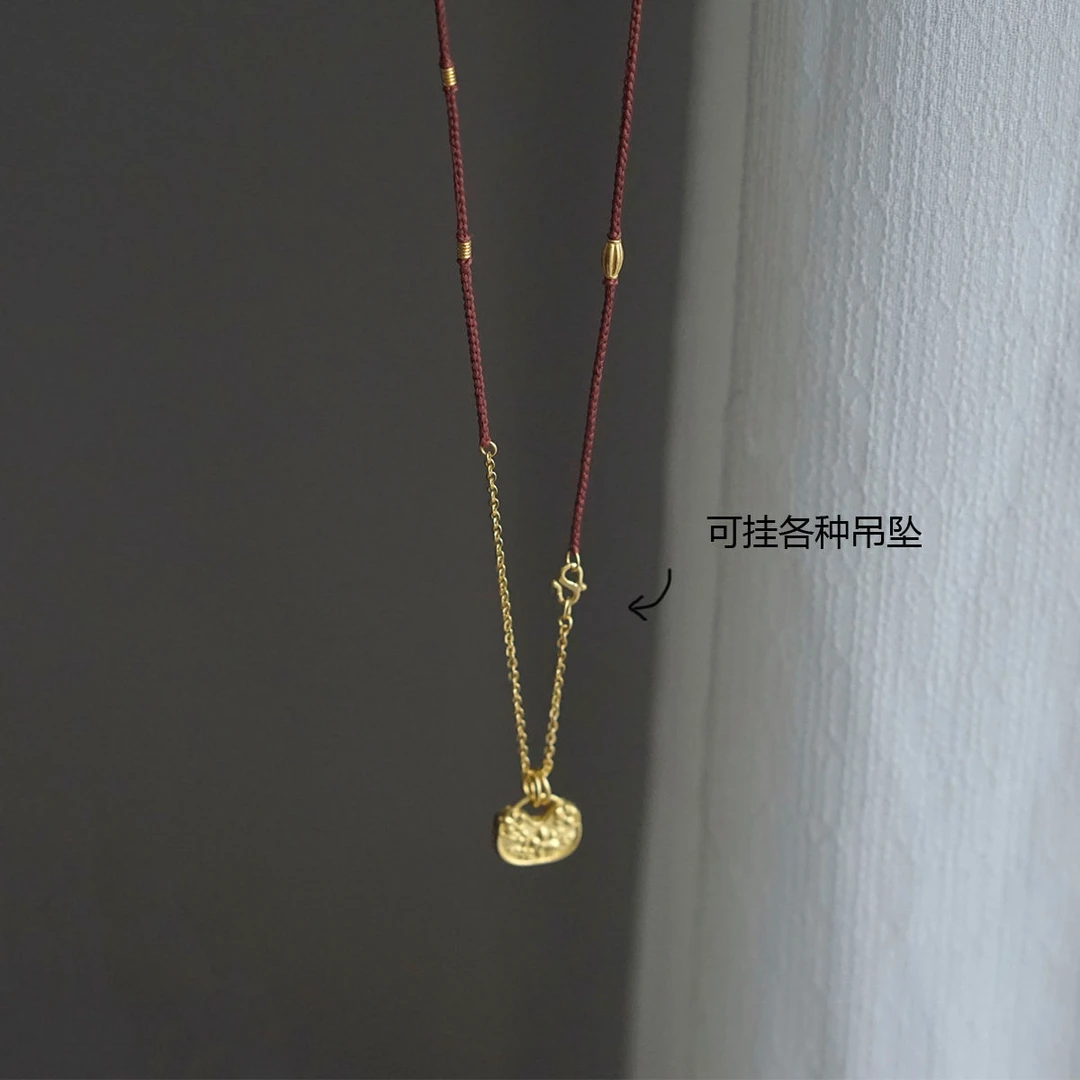 铜合金项链 复古中式轻奢多功能古法可调节小众编织素款发光蝴蝶