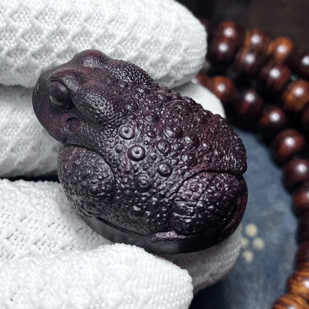 蟾蜍金蟾小叶紫檀手把件三缘大师手做