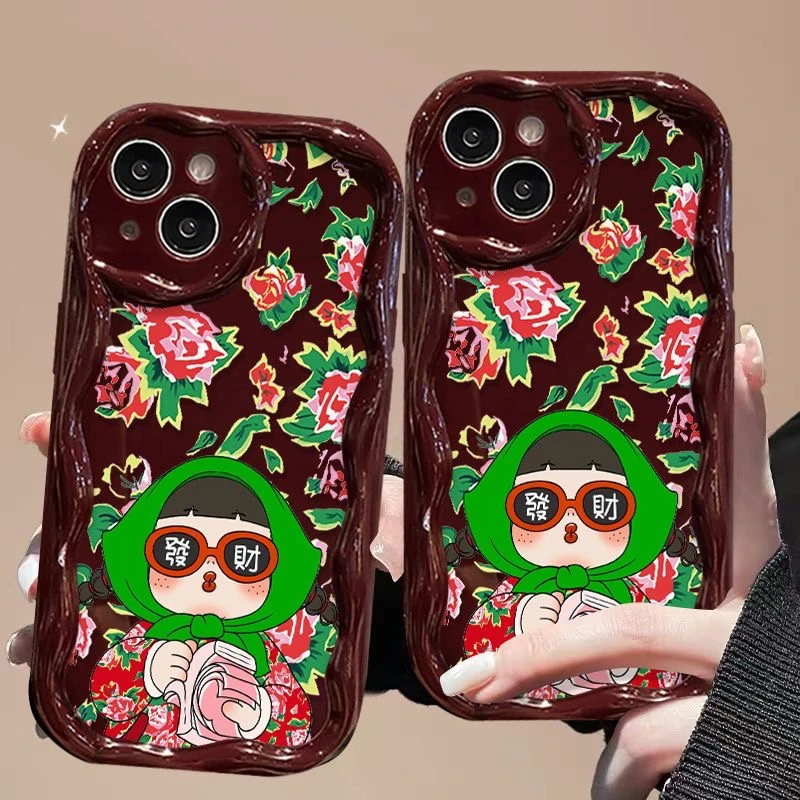 数钱女孩奶油纹苹果华为荣耀vivo小米oppo手机壳卡通iPhone15/14