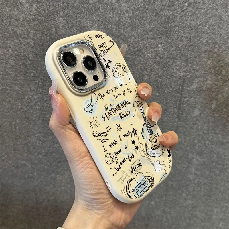 线条吉他金属框苹果华为荣耀vivo小米oppo手机壳卡通iPhone15
