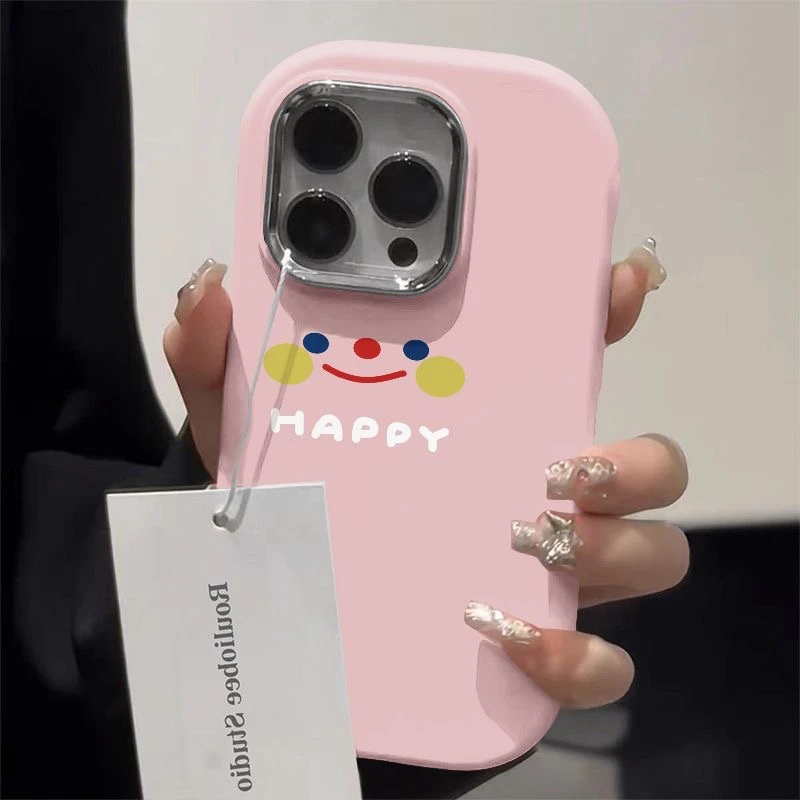彩色笑脸金属框苹果华为荣耀vivo小米oppo手机壳卡通iPhone15