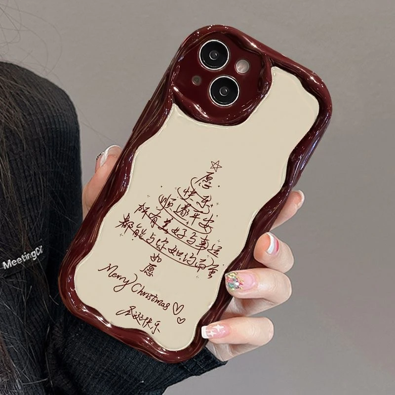 带祝福语奶油纹苹果华为荣耀vivo小米oppo手机壳卡通iPhone15/14