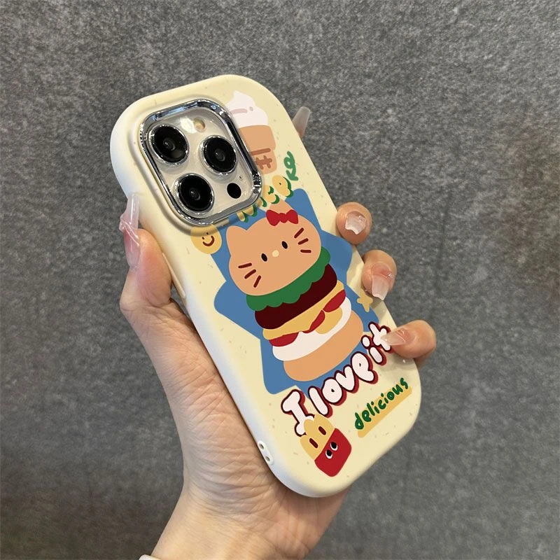 汉堡堡KT猫金属框苹果华为荣耀vivo小米oppo手机壳卡通iPhone15
