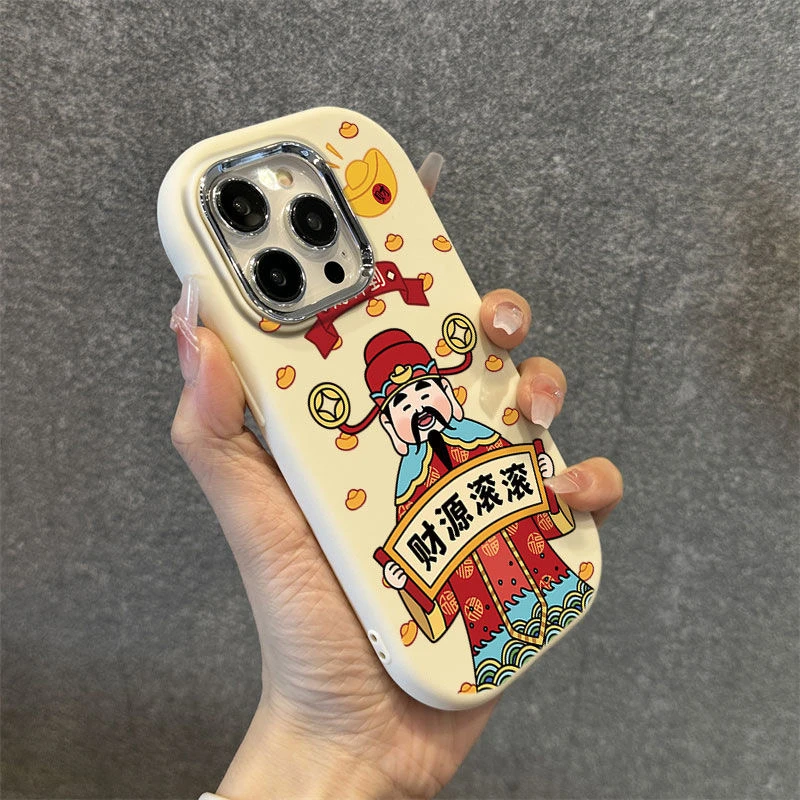 财源滚滚金属框苹果华为荣耀vivo小米oppo手机壳卡通iPhone15
