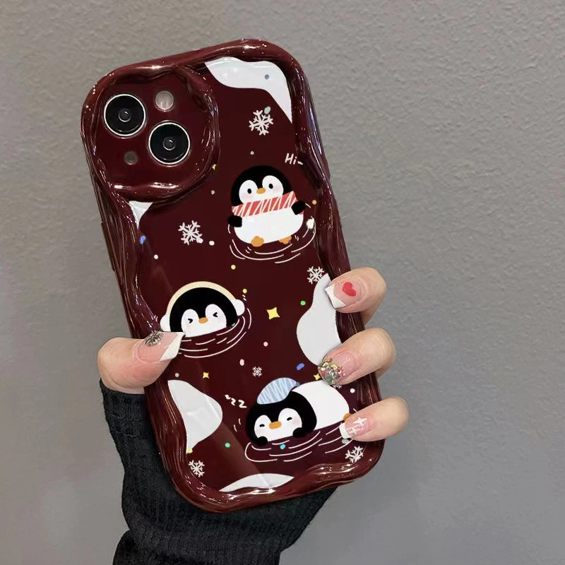 企鹅奶油纹苹果华为荣耀vivo小米oppo手机壳卡通iPhone15/14