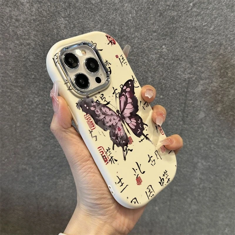 古风蝴蝶金属框苹果华为荣耀vivo小米oppo手机壳卡通iPhone15