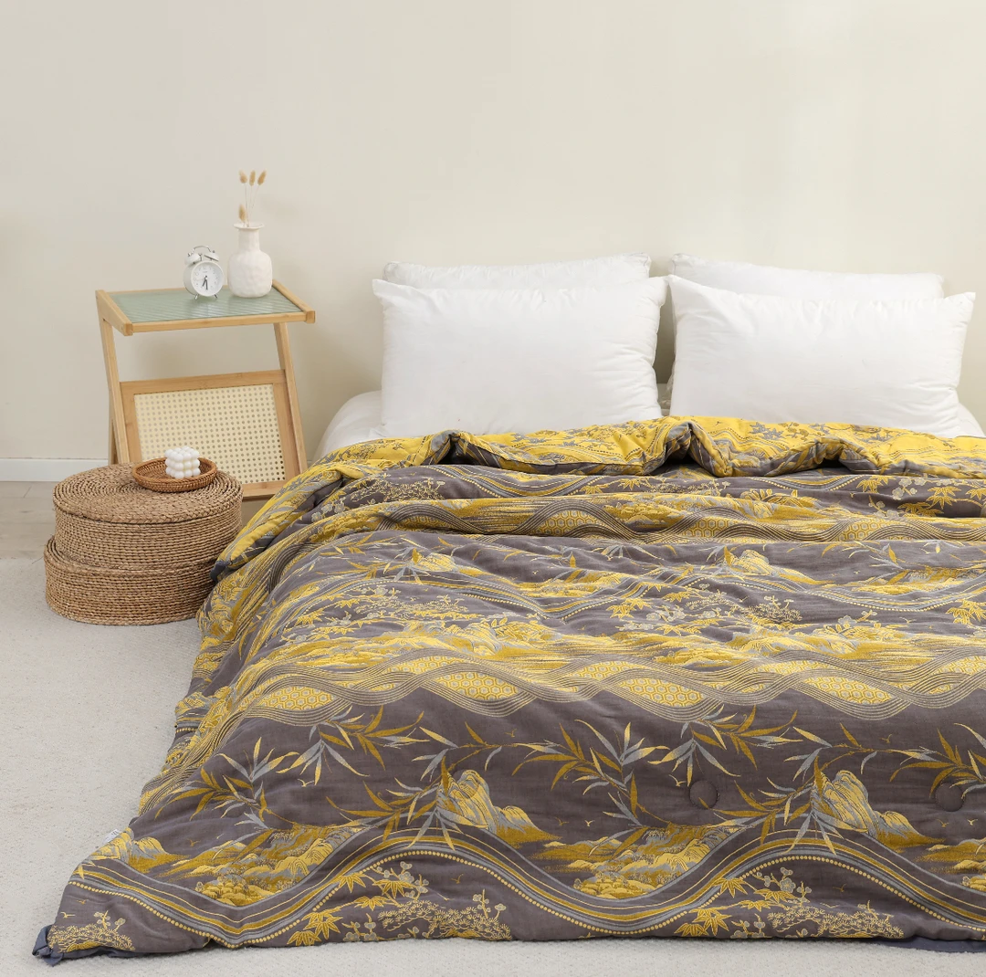 花花公子（金色年华） 200X230 纯棉全棉 高端驼绒 双层纱双人被子