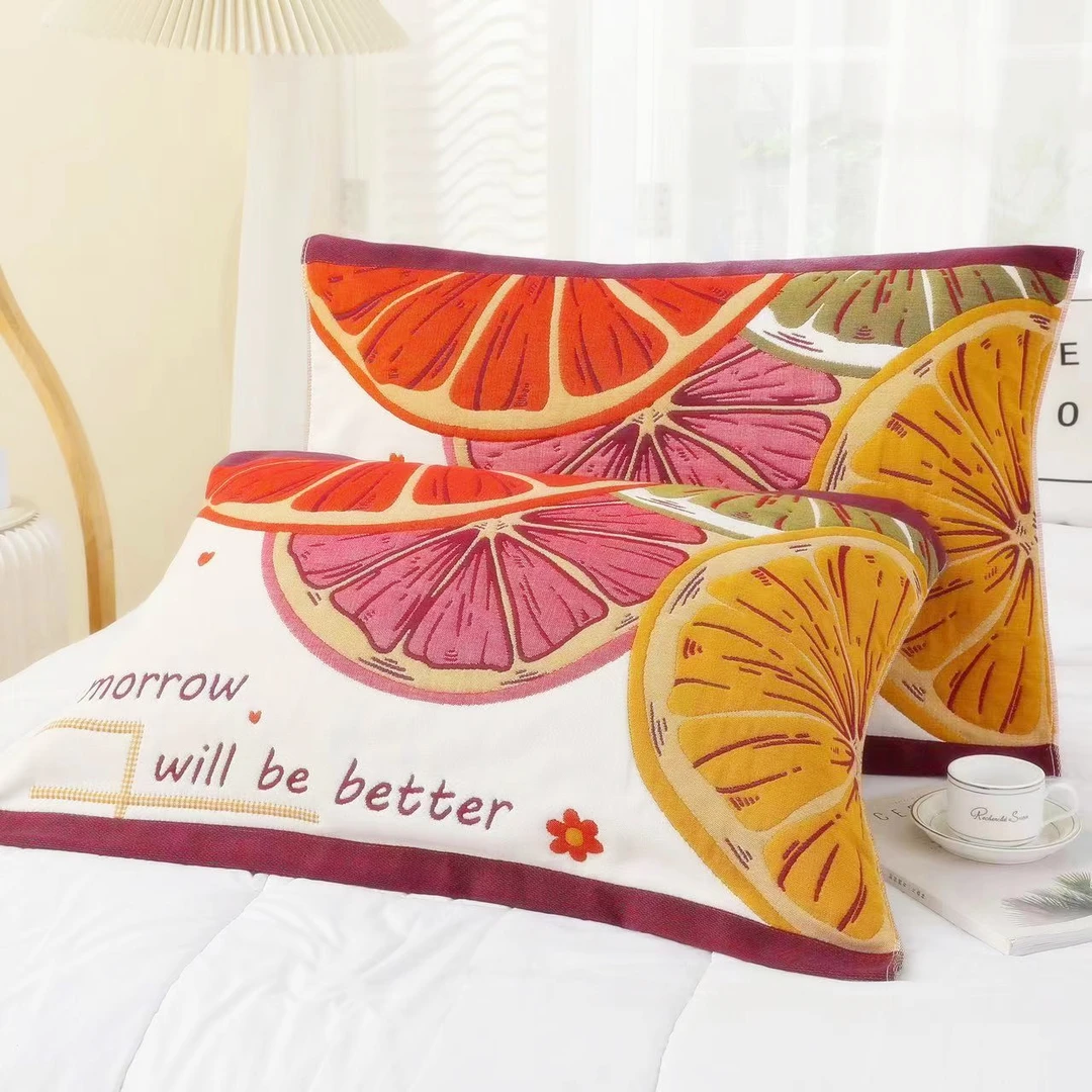 【枕巾 柠檬】52X78 加大 加厚纯棉舒适吸汗成人枕巾