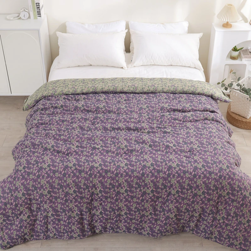 【紫色碎花 双层纱布被子】2x2.3米纯棉纱布双层纱大豆纤维加厚冬被