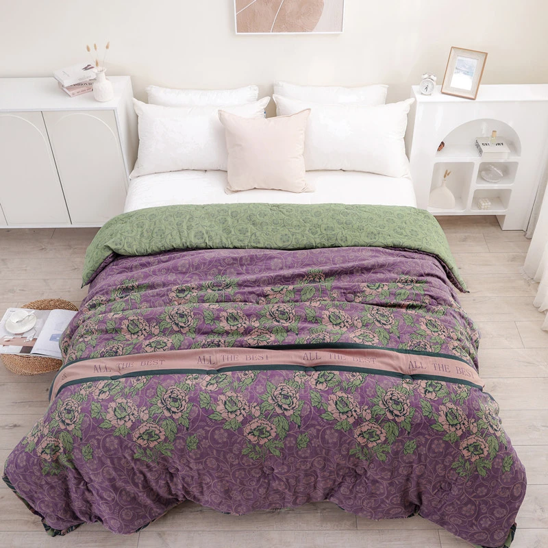 【梦玫瑰 薄款 双层纱被子】2X2.3新款纯棉纱布双层纱大豆纤维被