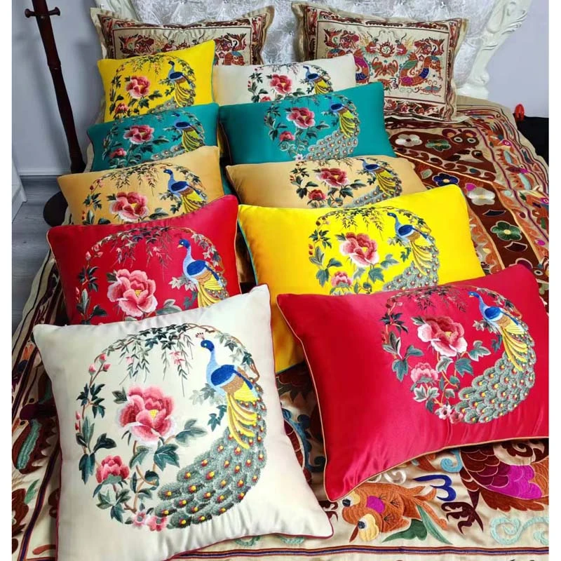 新中式刺绣抱枕沙发靠垫中国风绣花靠枕套欧式床头靠包大靠背婚庆