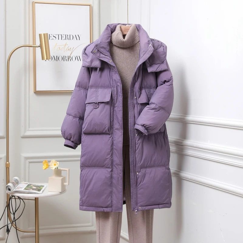 羽绒服女中长款韩版半粒扣外套潮