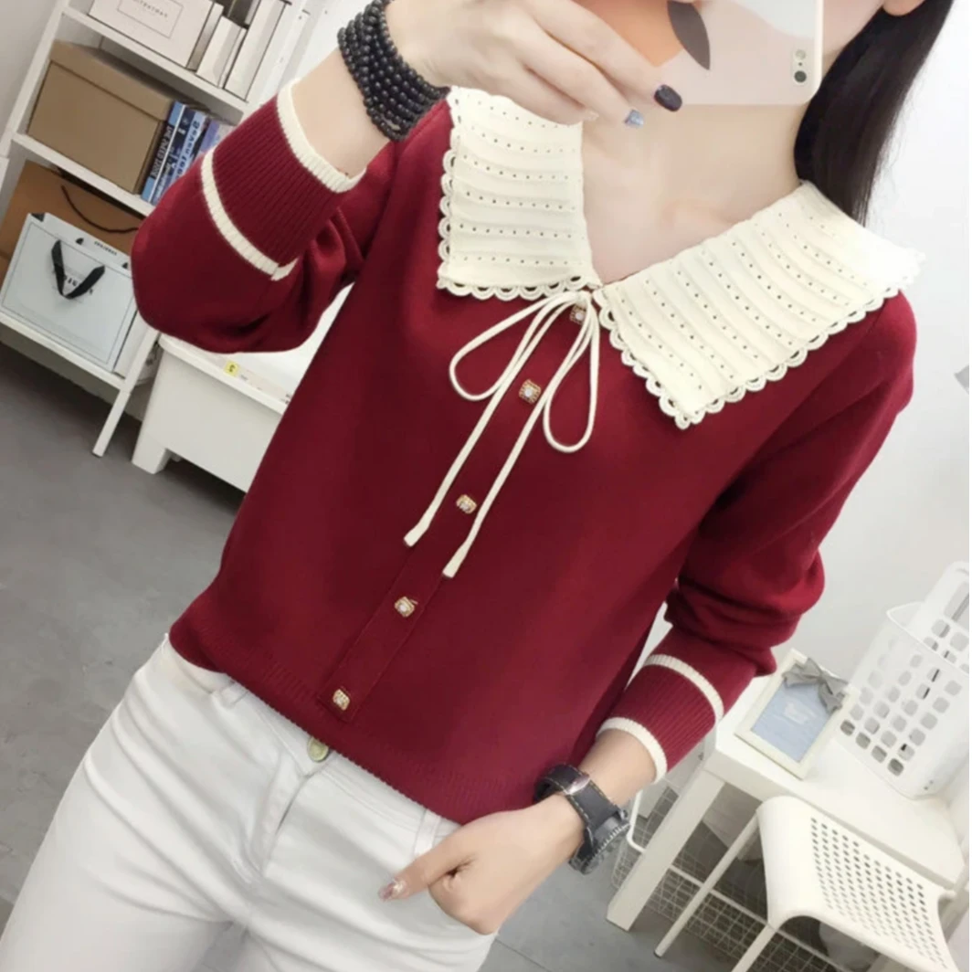 加厚秋冬针织衫毛衣女显瘦长袖洋气百搭娃娃领韩版内搭外穿减龄女