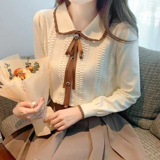 秋冬内搭外穿针织毛衣女保暖舒适温柔感小香风毛衣大码宽松女装