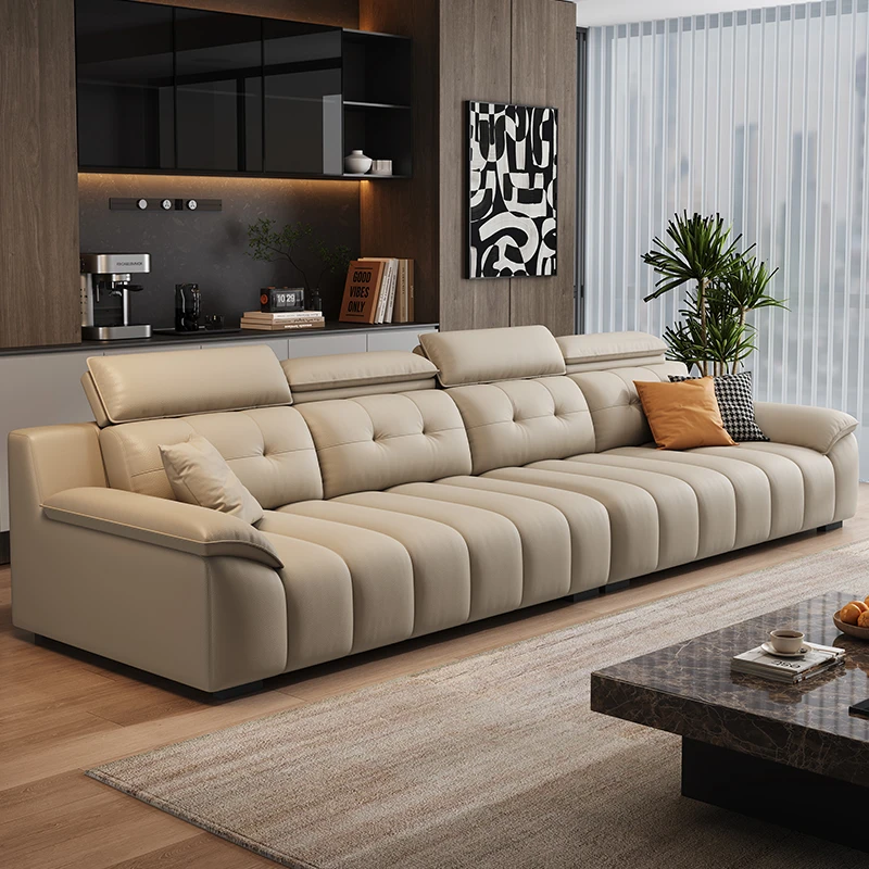 头层牛皮沙发头枕调节直排极简0靠墙客厅家用大小户型真皮艺别墅