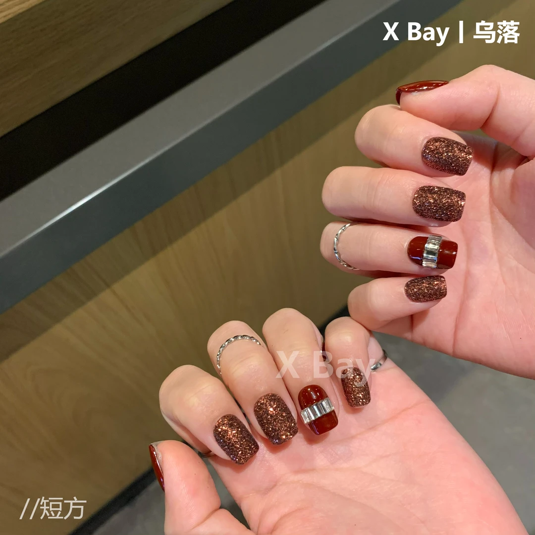 「乌落」XBay-Nail设计丨纯手工指甲定制穿戴甲/可拆卸美甲显白短方