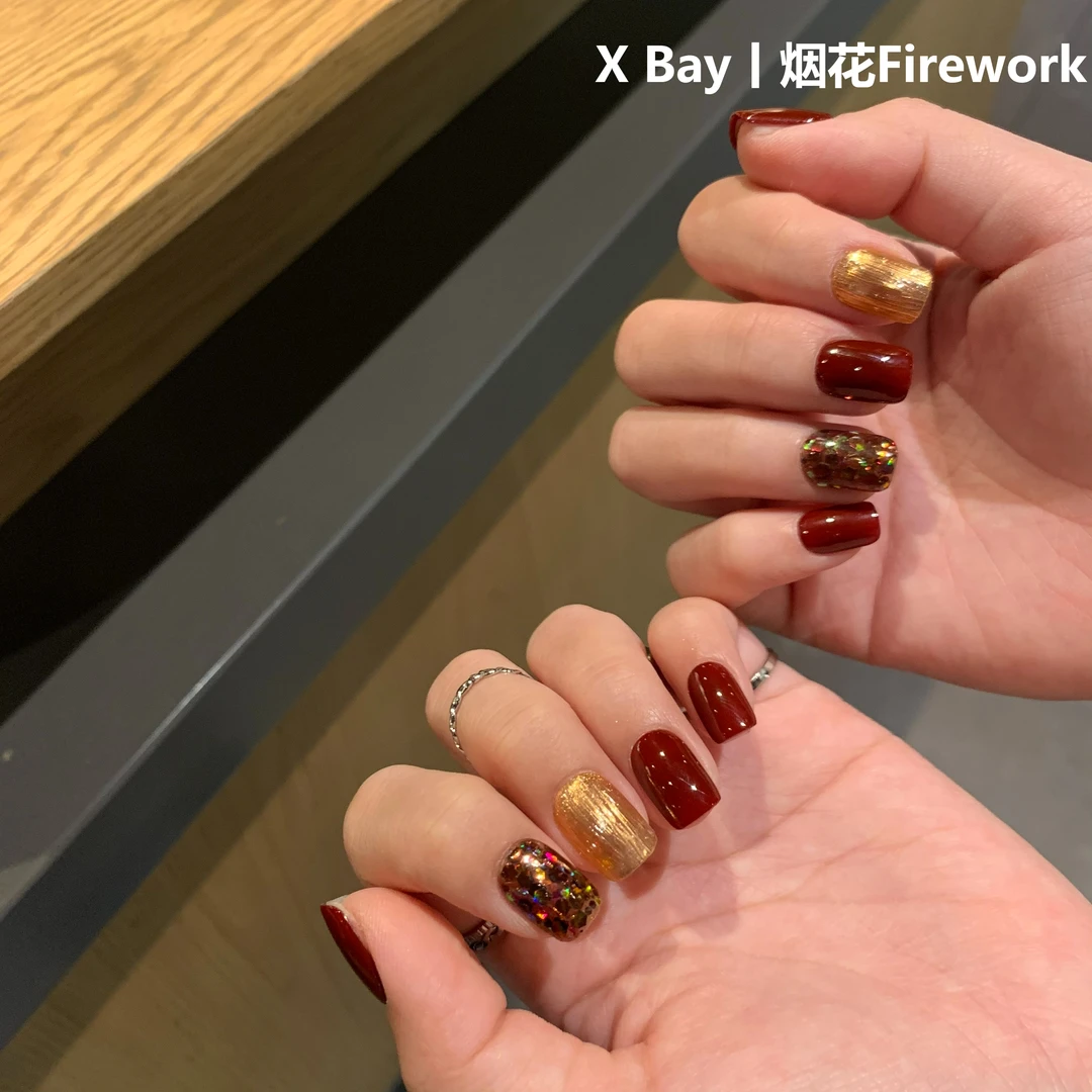 「烟花」X Bay-Nail设计丨纯手工定制穿戴甲/可拆卸美甲短甲小众