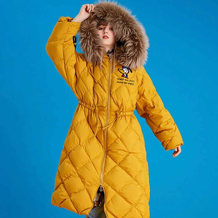 LALABOBO冬新款唐老鸭联名白鸭绒中长款羽绒服女T20C-WSYR12