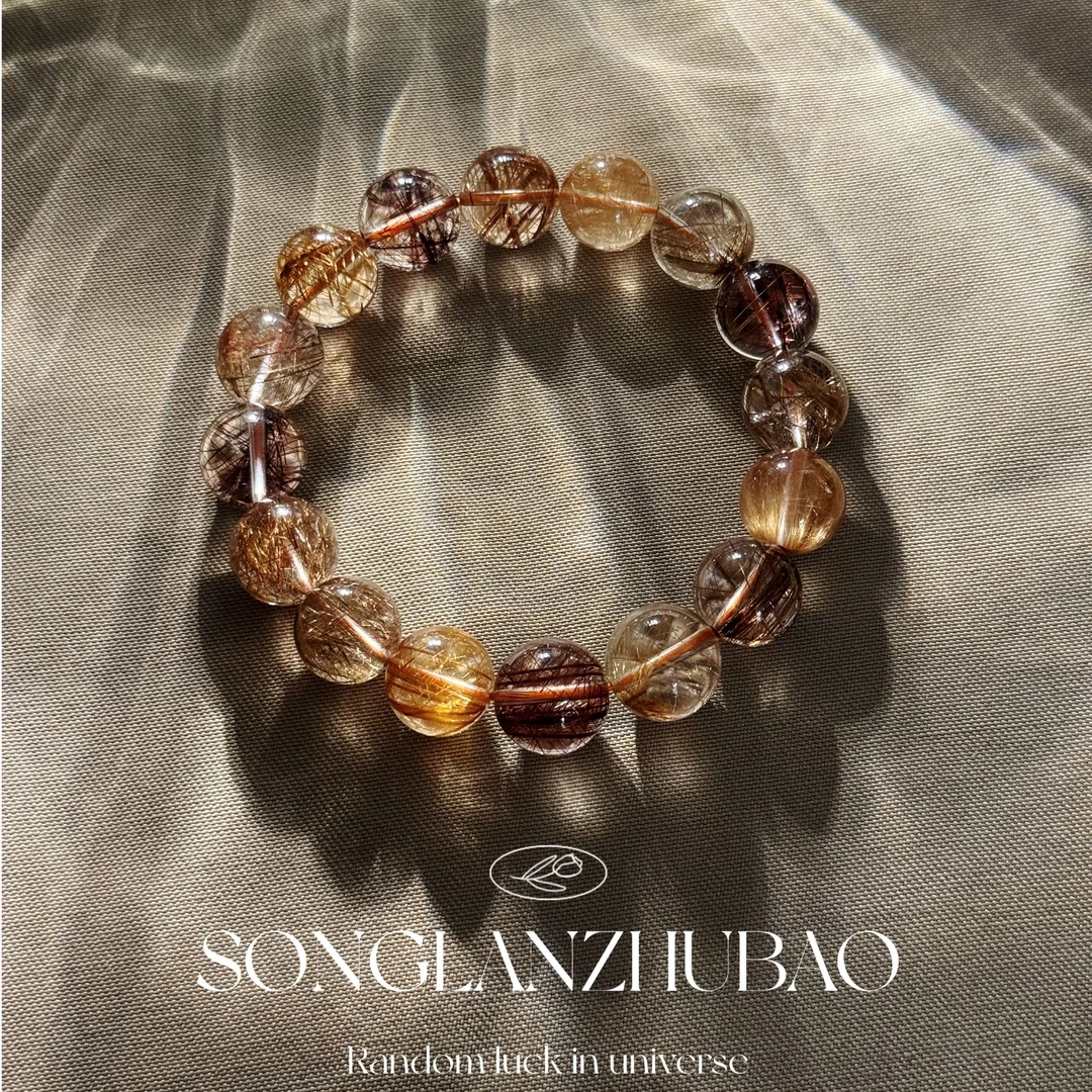 【菘蓝】天然彩发晶魔鬼发透体水晶手串情侣款多样性发 一004