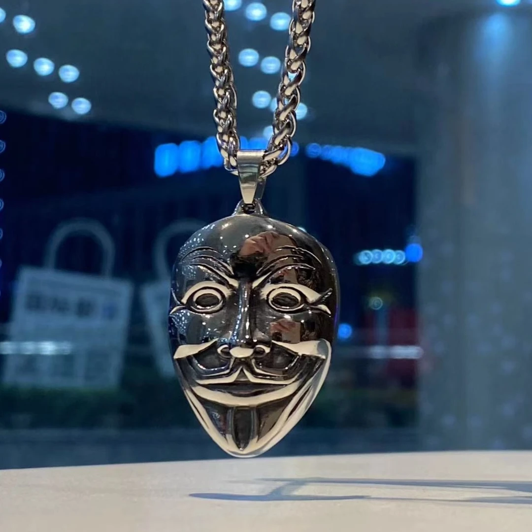 钛钢项链 仇杀队小丑面具嘻哈潮钛钢链子hiphop吊坠项链男同款