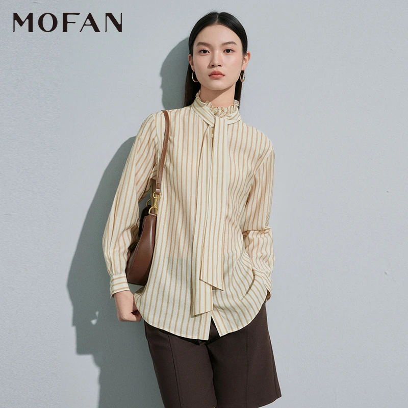 【品牌福利】MOFAN摩凡春新款咖条纹衬衫MAX375493