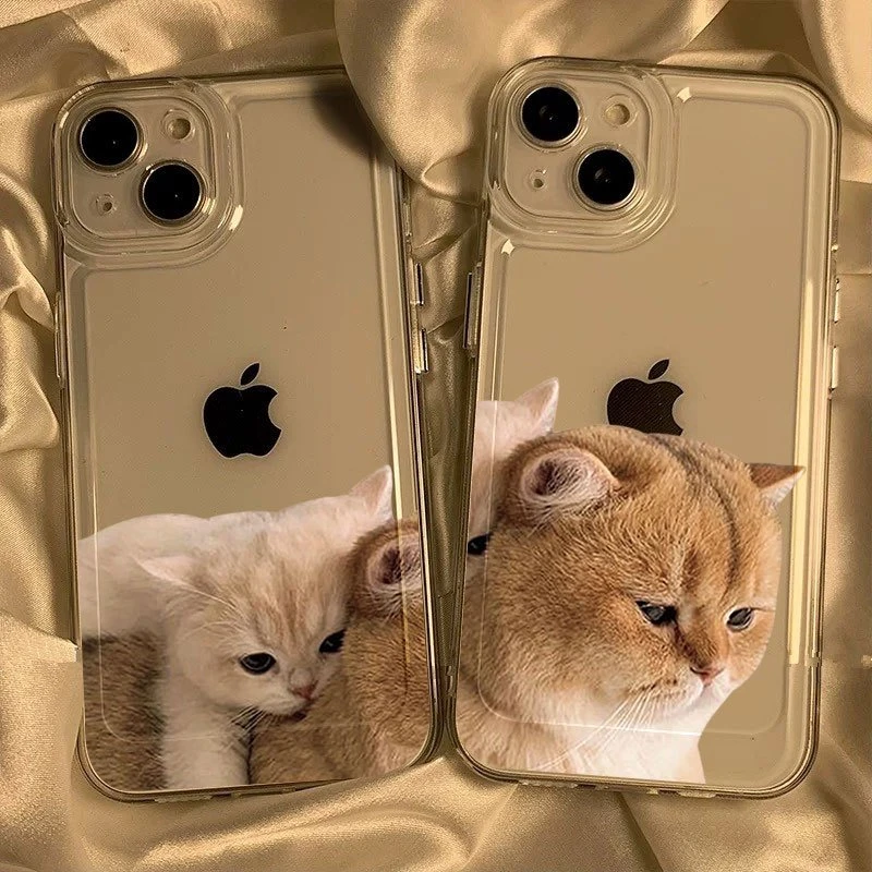 情侣猫咪苹果14太空壳iphone13promax/12/11手机壳xs/xr透明7软8p