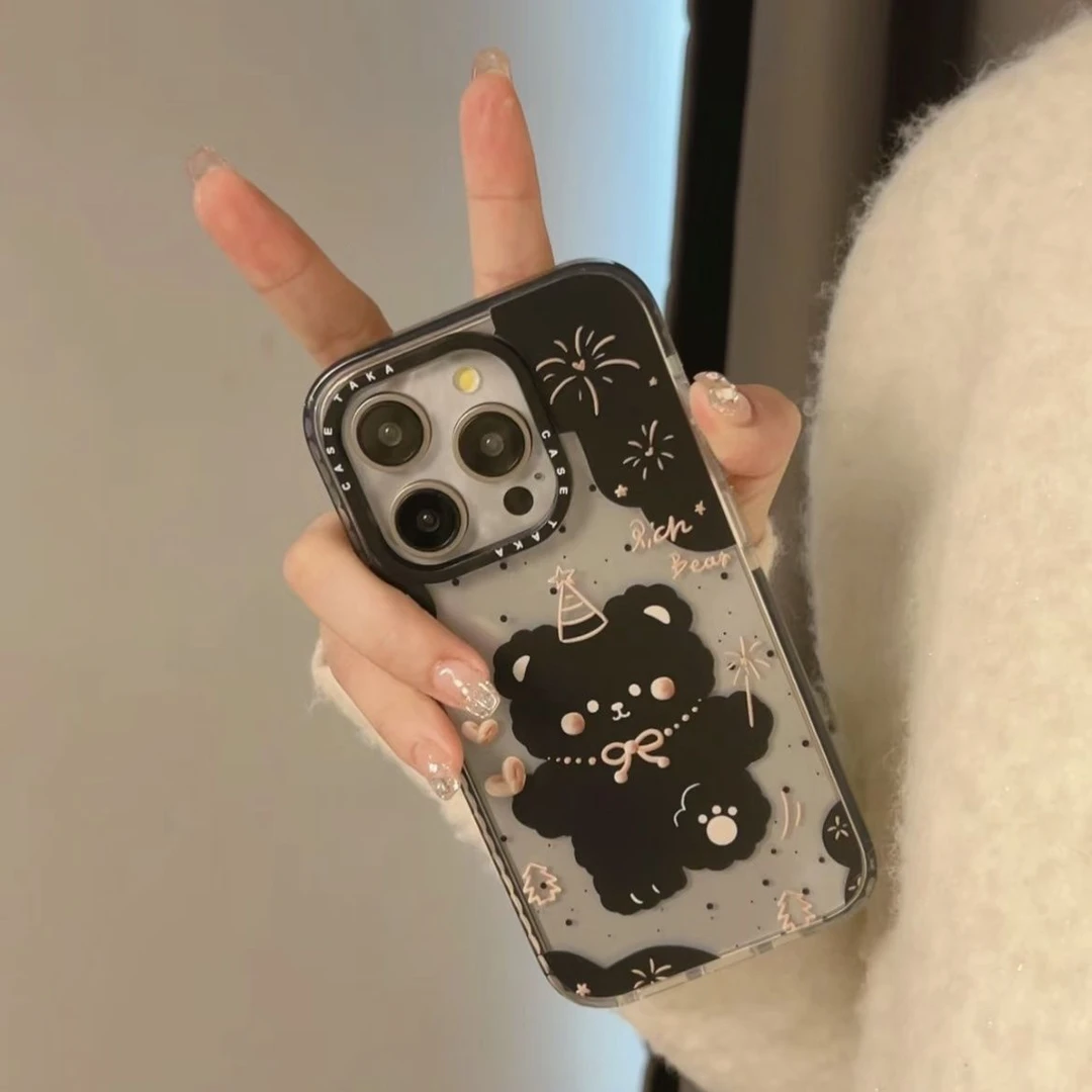 烟花可爱小熊苹果iPhone15/14promax软壳13/12/11手机壳xs圈圈壳S