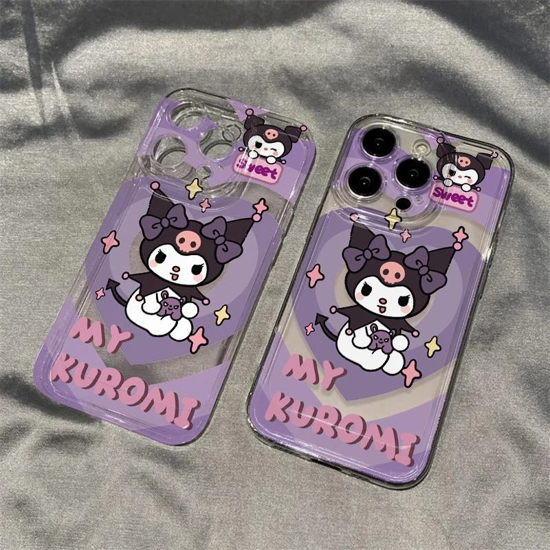 紫色爱心库洛米苹果15太空壳iphone14promax/12/11手机壳xs/xr软7