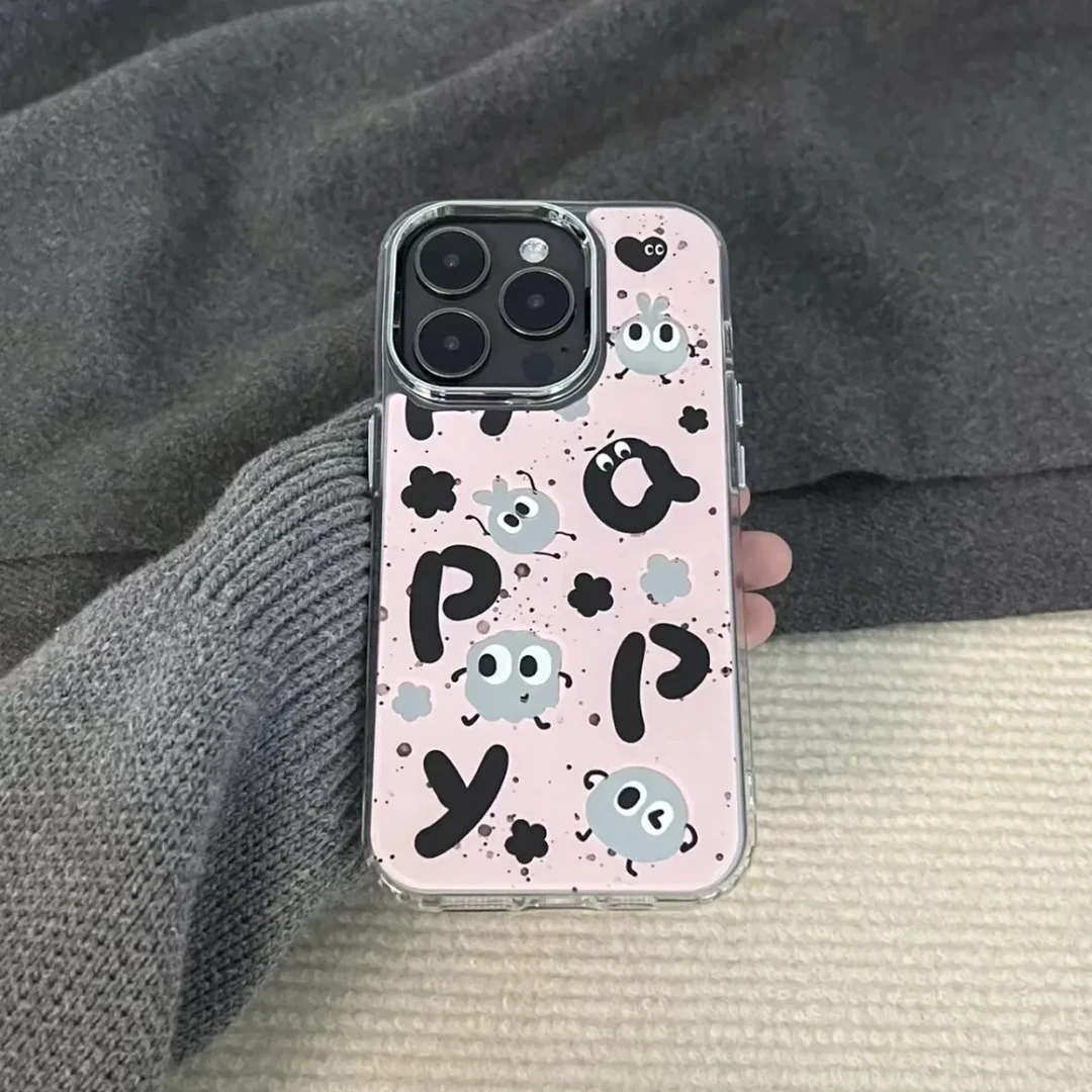 可爱字母煤球手机壳iphone15promax苹果13/14可爱12/11镜面壳xs