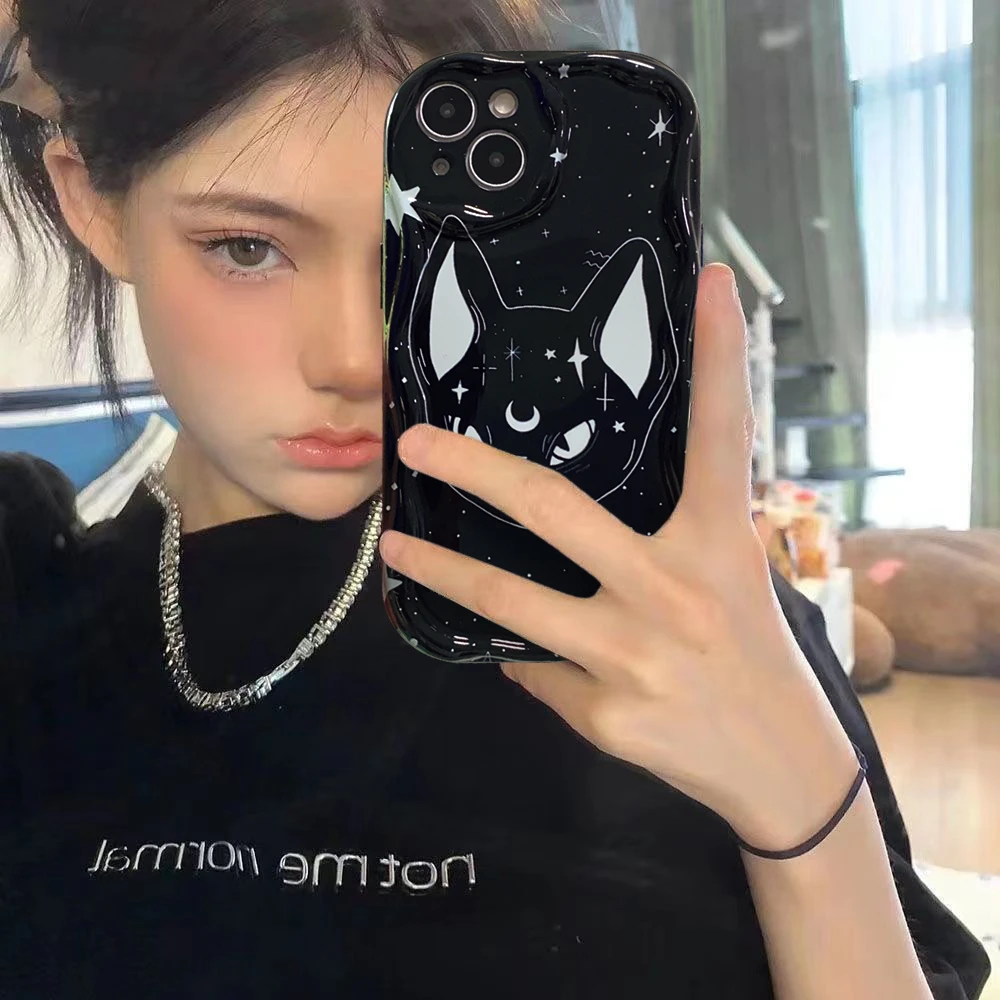 甜酷ins黑色猫咪苹果13手机壳iPhone14promax手机壳11女12软xr套