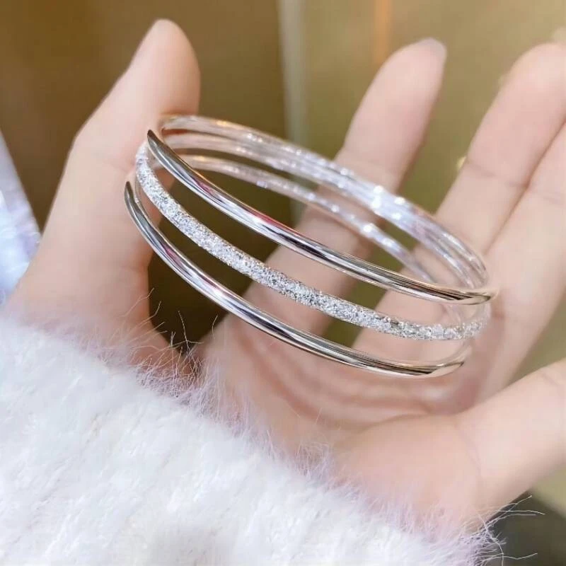 925银手镯 三生三世银手镯女纯银简约999足银三圈手环送女朋友520