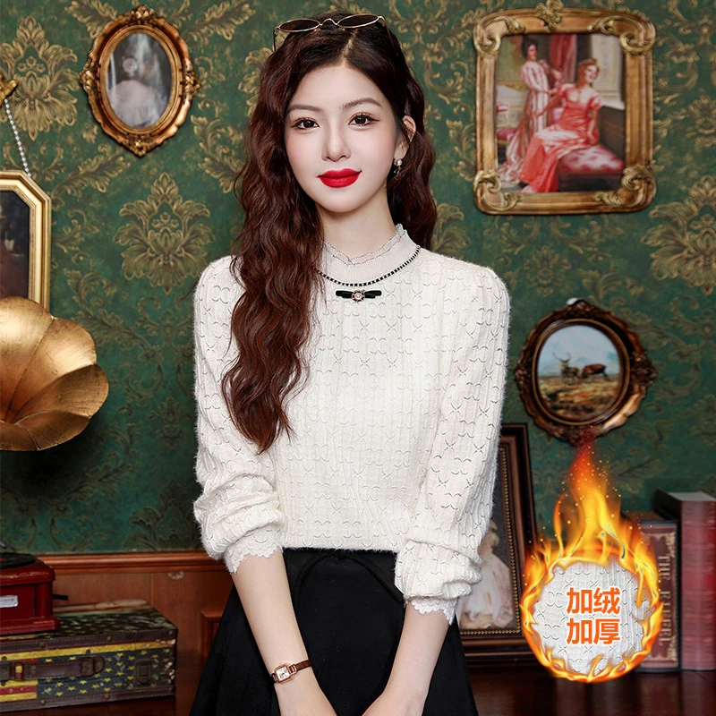 蕾丝打底衫秋冬显瘦百搭时尚加厚保暖气质内搭洋气小衫长袖上衣女
