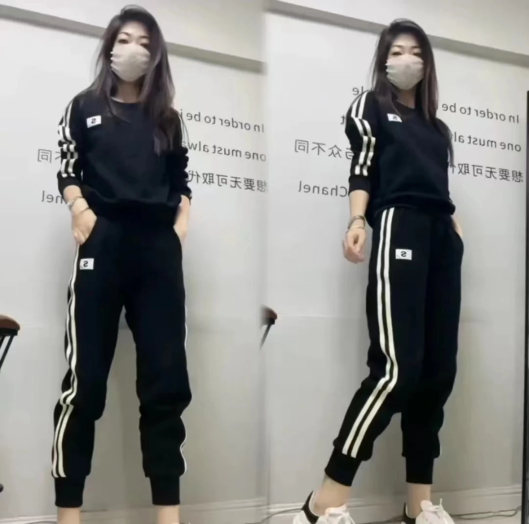 秋季加绒新时尚休闲百搭减龄洋气运动套装春秋显瘦长袖秋冬款