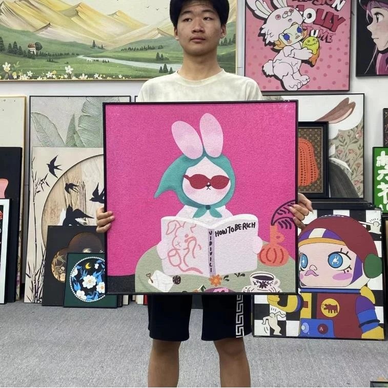 现代简约客厅装饰画卡沙发背景墙壁画卧室挂画兔子卡通6060