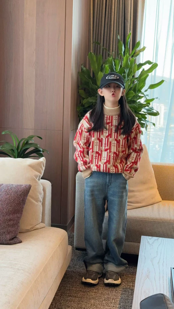 泡妈童装    【几何提花毛衣】冬季儿童新款时尚套头男童女童24363