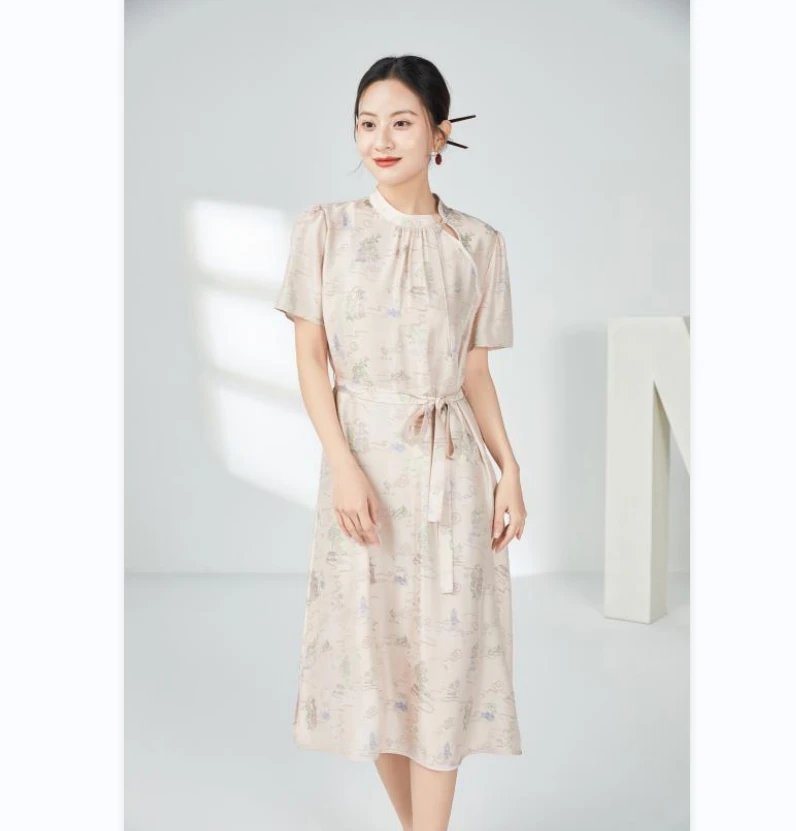 【桑蚕丝桑波缎】中式风高级感提花印花夏季优雅6278气质女装连衣裙