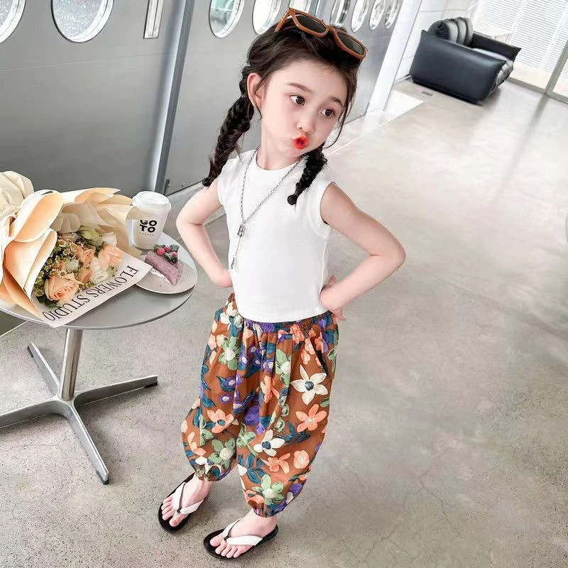 女童夏季套装2024新款网红炸街儿童背心薄款防蚊裤宝宝洋气两件套
