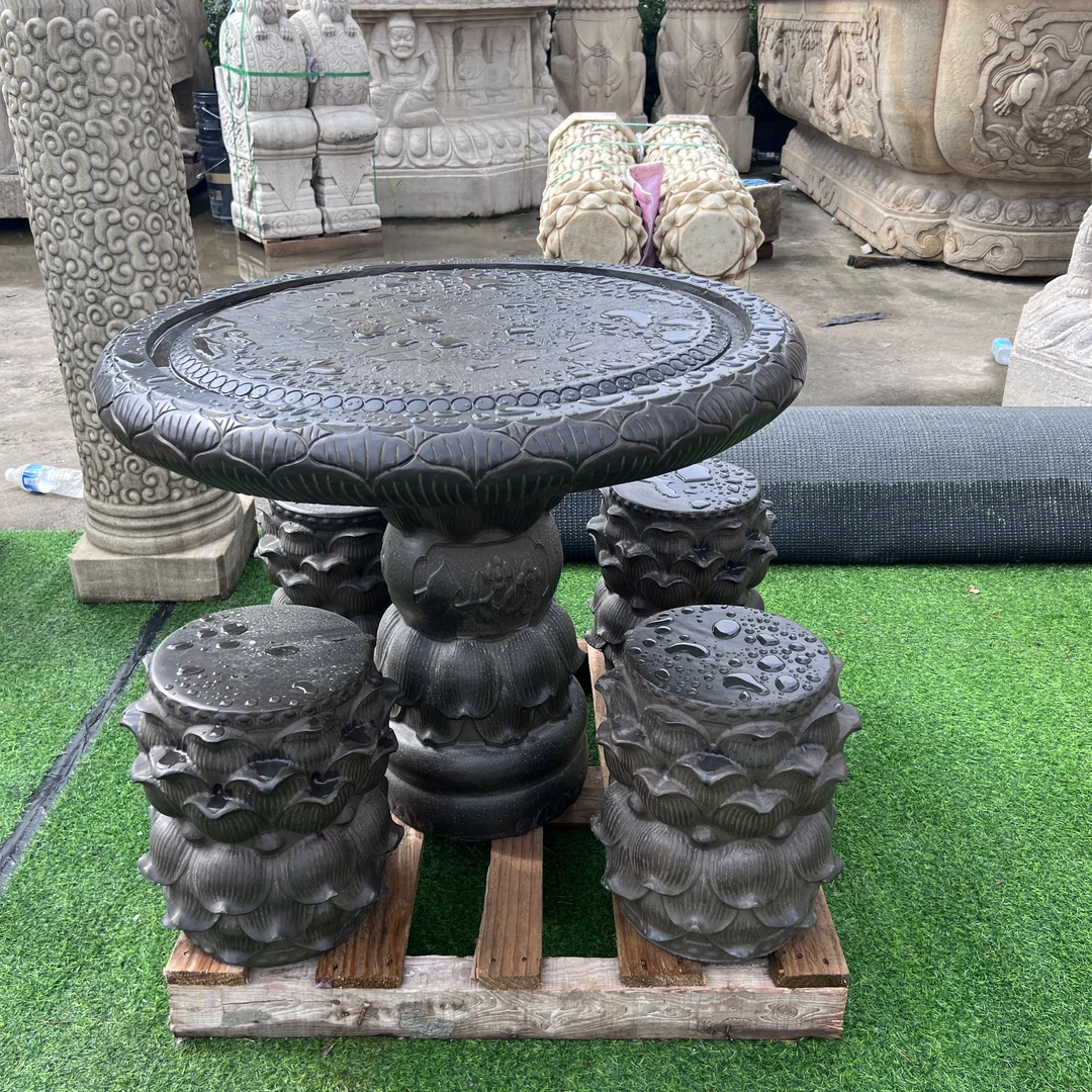 复古石桌石凳一套天然青石雕刻桌凳子石头茶几长方形桌椅庭院装饰