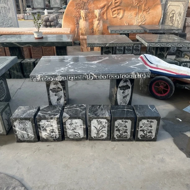 石桌石凳庭院花园一套别墅家用庭院休闲天然雪浪石长方户外石桌