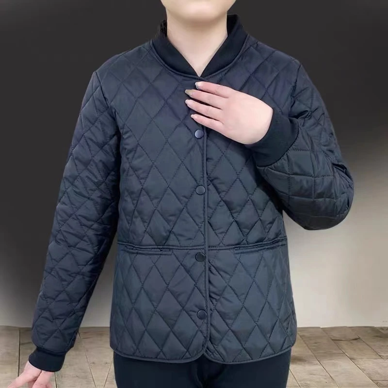 （小菱格棒球领）秋冬小菱格棒球领轻薄小棉袄女百搭宽松减龄棉衣