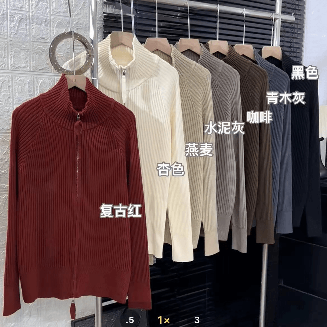 【WJ大码】晨  210  四色双拉链针织衫（小码大码）冬季新款休闲时尚