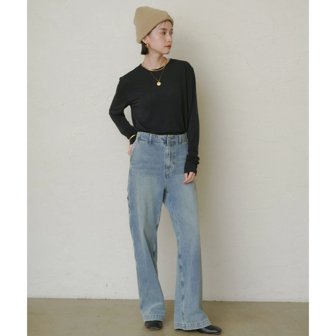 【MonTendre】 L 秋季新款 时尚百搭极简高腰阔腿牛仔裤