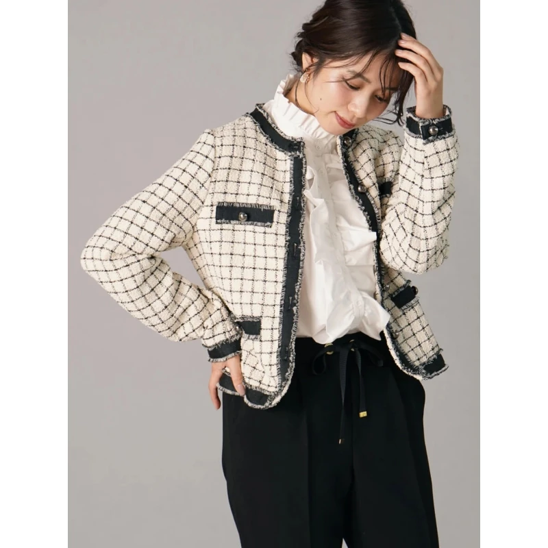 【胖虎家】 秋冬上新 F 休闲复古气质格纹短款小香风外套