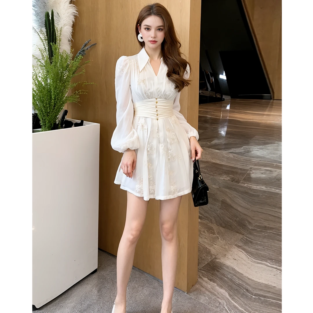 【周粥定制】时尚修身气质短款温柔显瘦高档新款洋气连衣裙51096